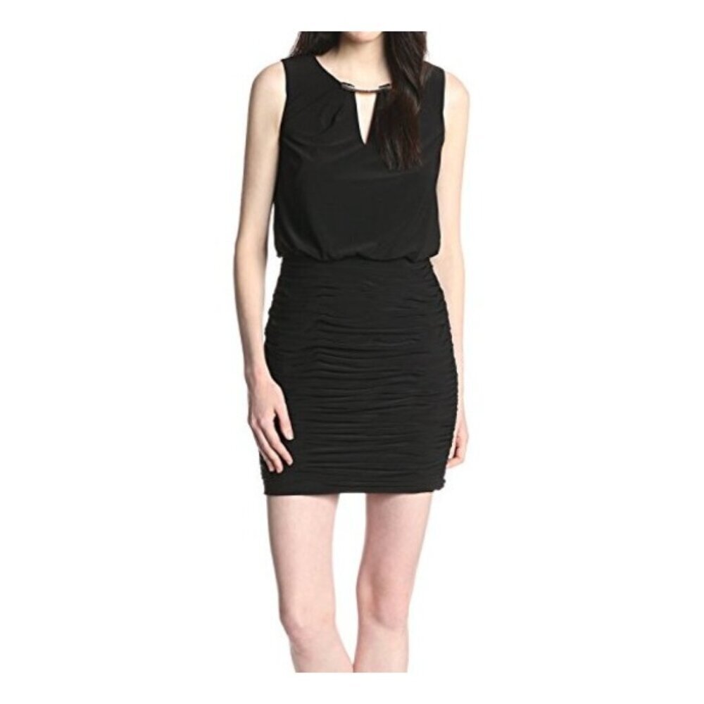 Aidan by Aidan Mattox Black Dress Size 4 Sleeveless Cutout Ruched Bottom NWT